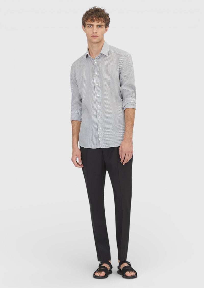 Siyah Çizgili Casual Fit Uzun Dokuma Casual Pamuk Karışımlı Gömlek