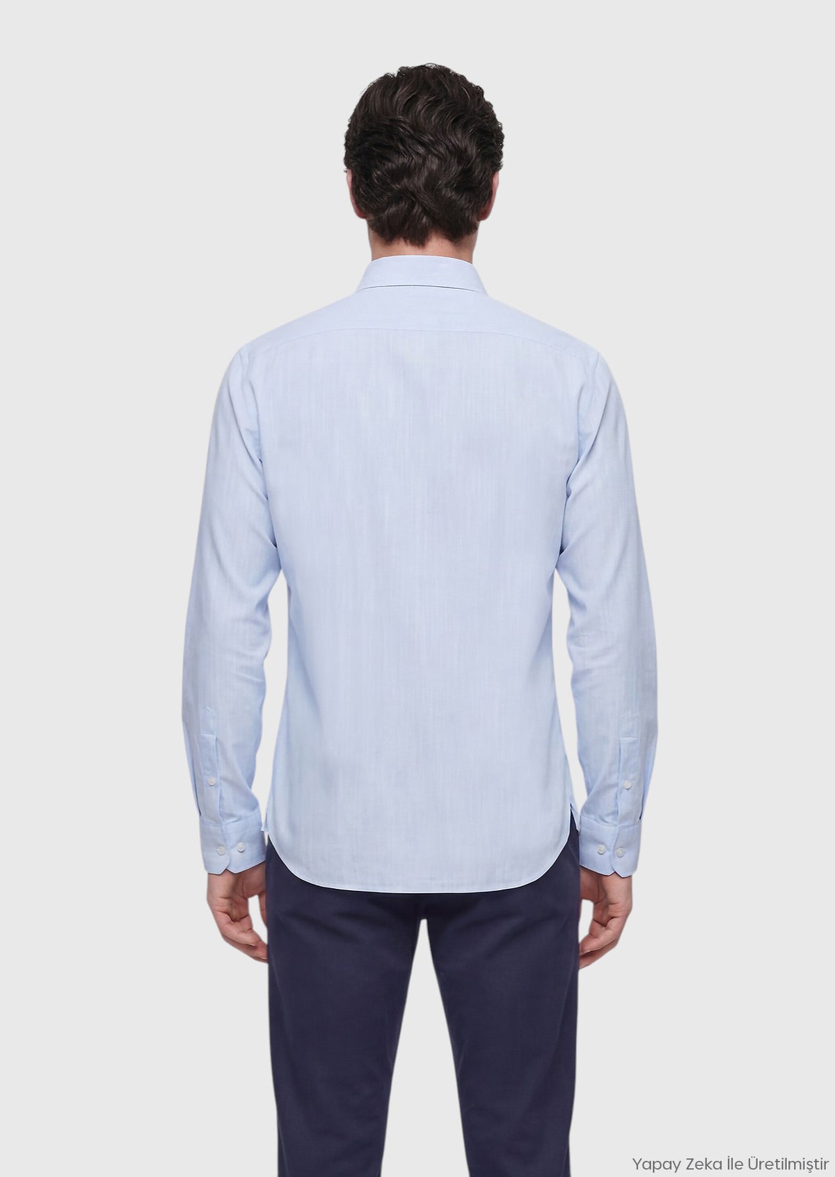 Mavi Düz Regular Fit Uzun Dokuma Casual İpek Karışımlı Gömlek