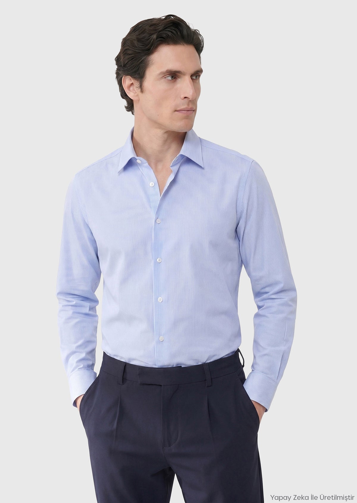 Blue Striped Regular Fit Long Weaving Classical Cotton Blended Shirt