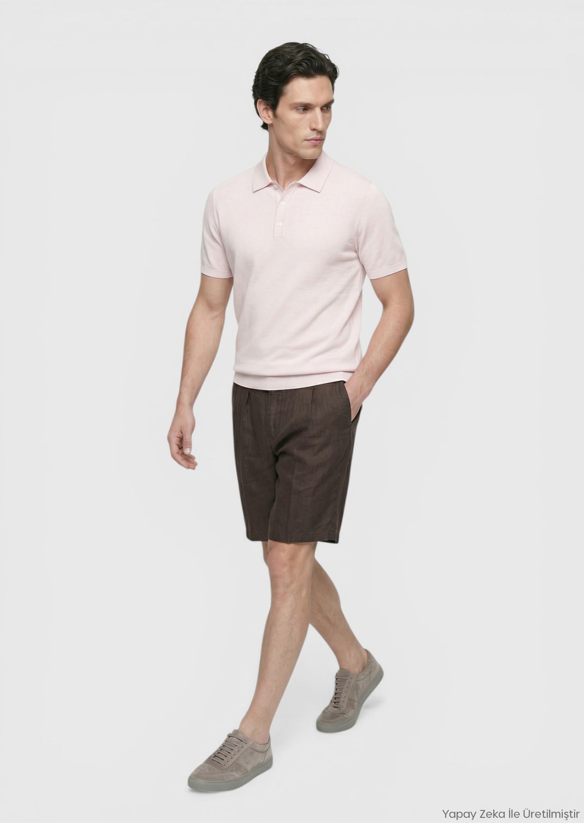 Pembe Polo Yaka Düz Örgü Triko