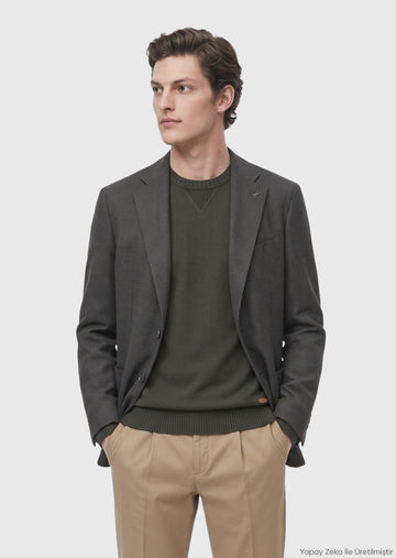 Haki Mikro Zeroweight Slim Fit Yün Karışımlı Ceket