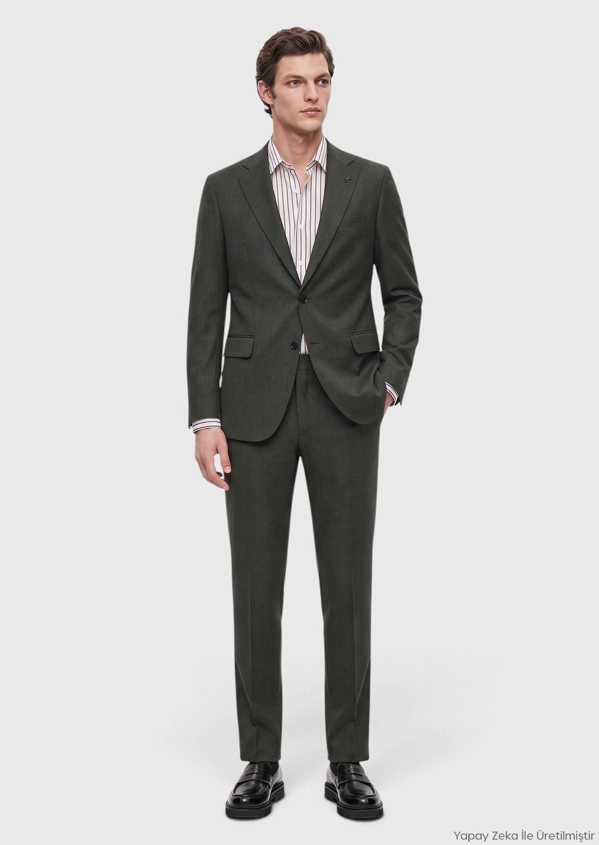 Yeşil Düz Zeroweight Slim Fit %100 Yün Takım Elbise