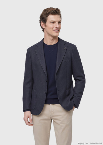 Lacivert Mikro Zeroweight Slim Fit İpek Karışımlı Ceket