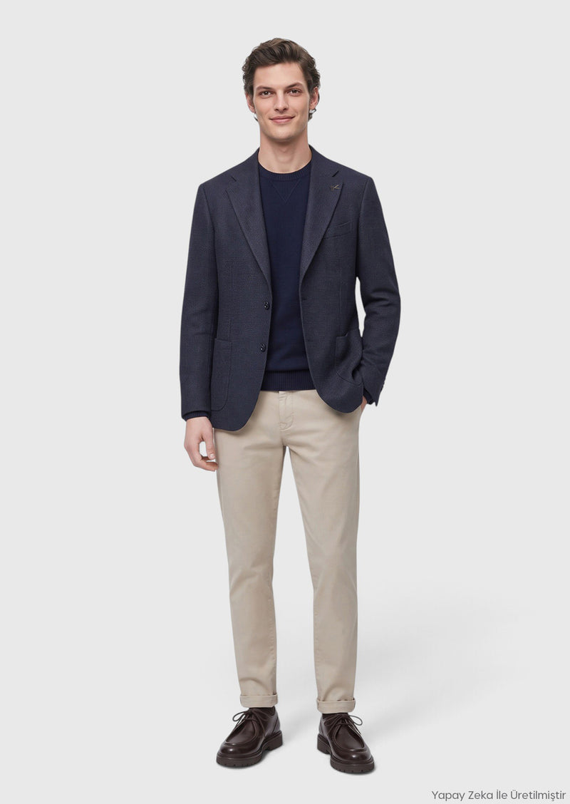 Lacivert Mikro Zeroweight Slim Fit İpek Karışımlı Ceket