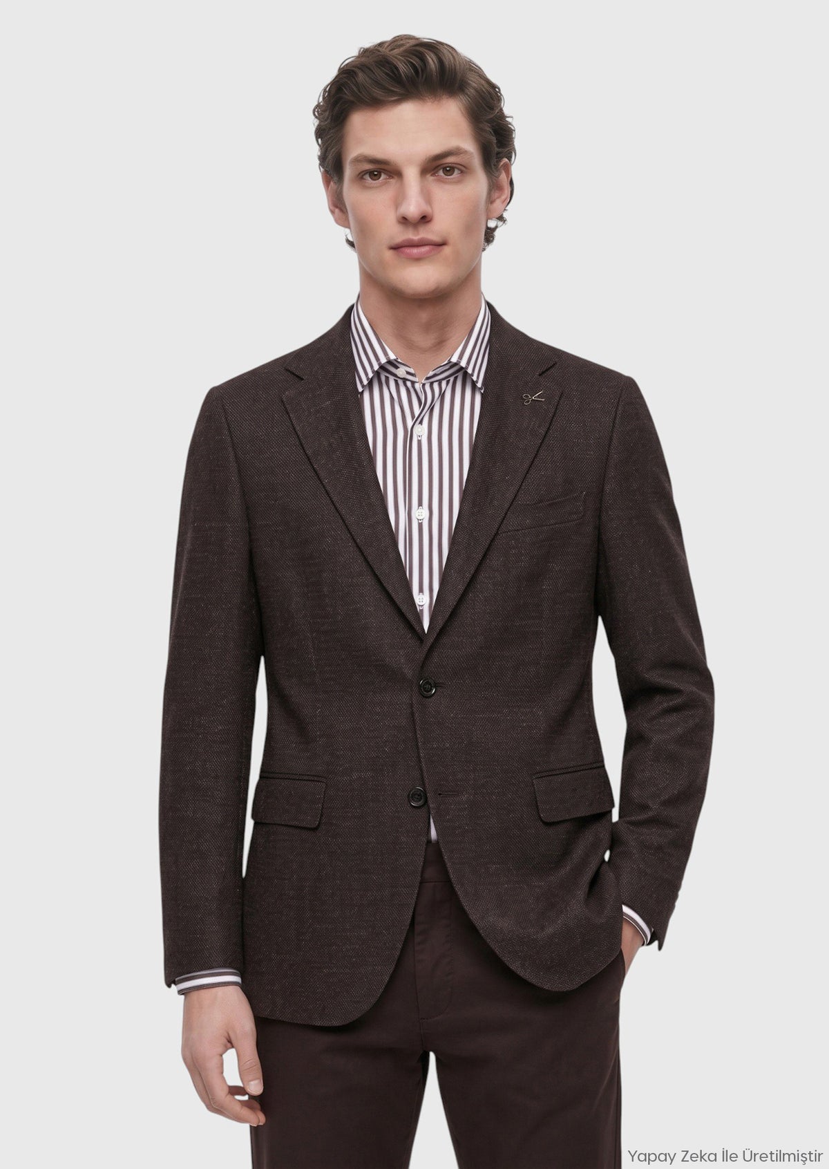 Kahverengi Regular Fit İpek Karışımlı Ceket
