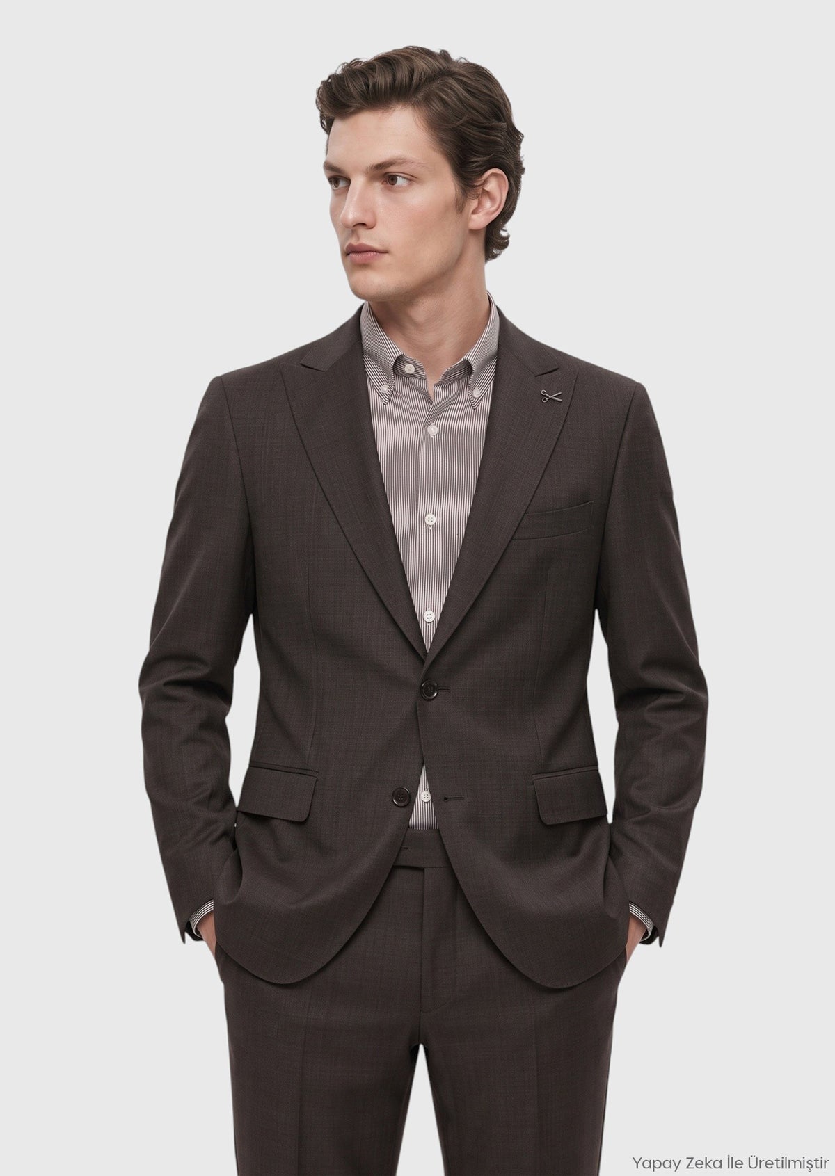 Kahverengi Desenli Zeroweight Slim Fit %100 Yün Takım Elbise