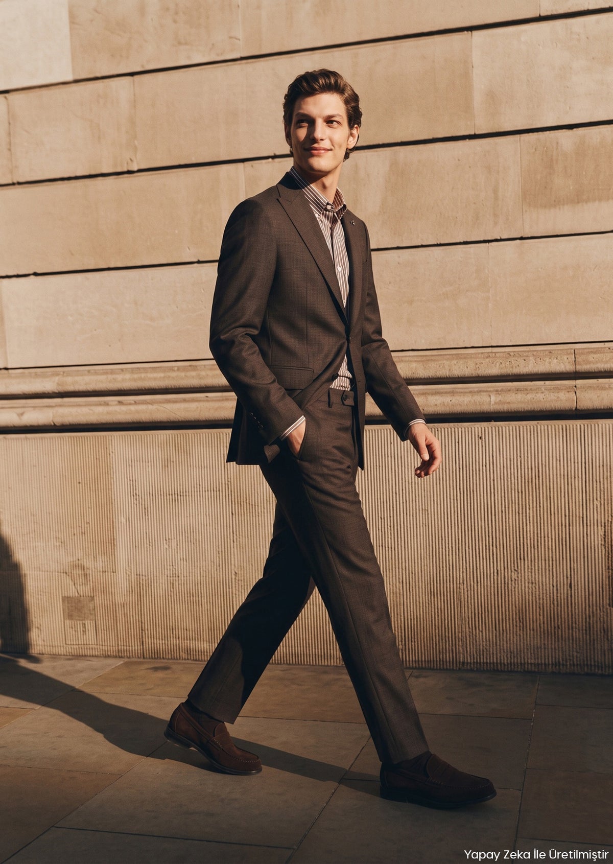 Kahverengi Desenli Zeroweight Slim Fit %100 Yün Takım Elbise