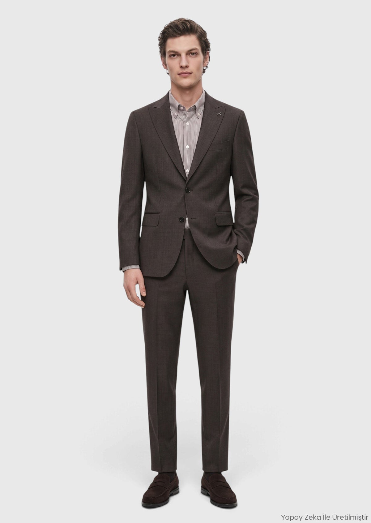 Kahverengi Desenli Zeroweight Slim Fit %100 Yün Takım Elbise