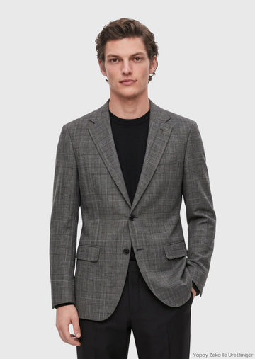 Siyah Regular Fit İpek Karışımlı Ceket