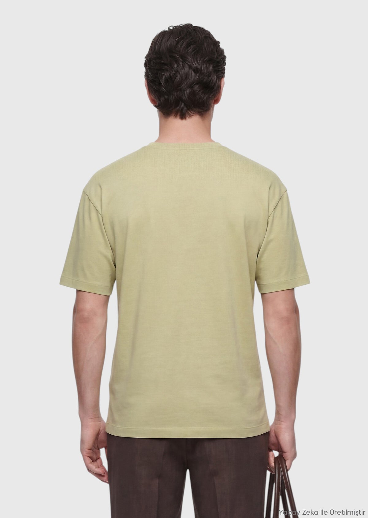Yağ Yeşili Düz Pamuk Karışımlı T-Shirt