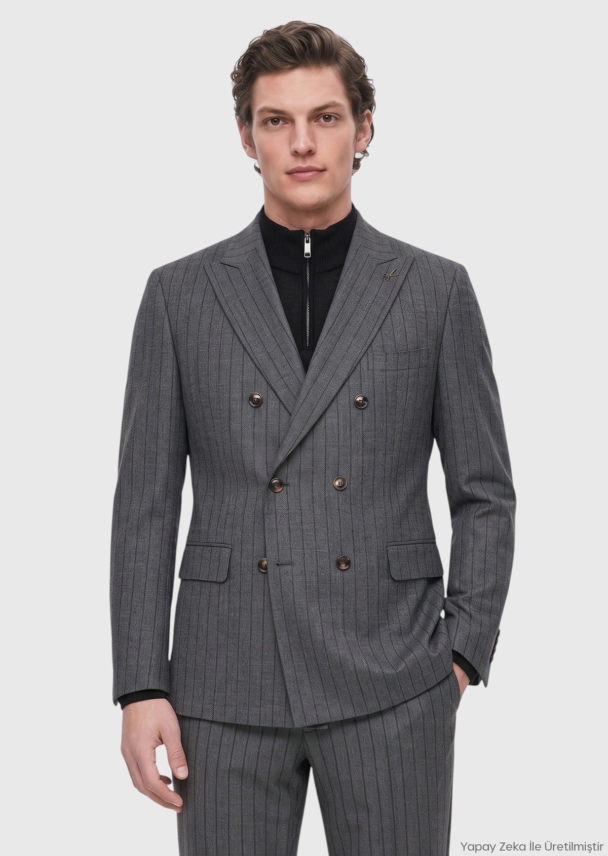 Koyu Gri Çizgili Zeroweight Slim Fit İpek Karışımlı Takım Elbise