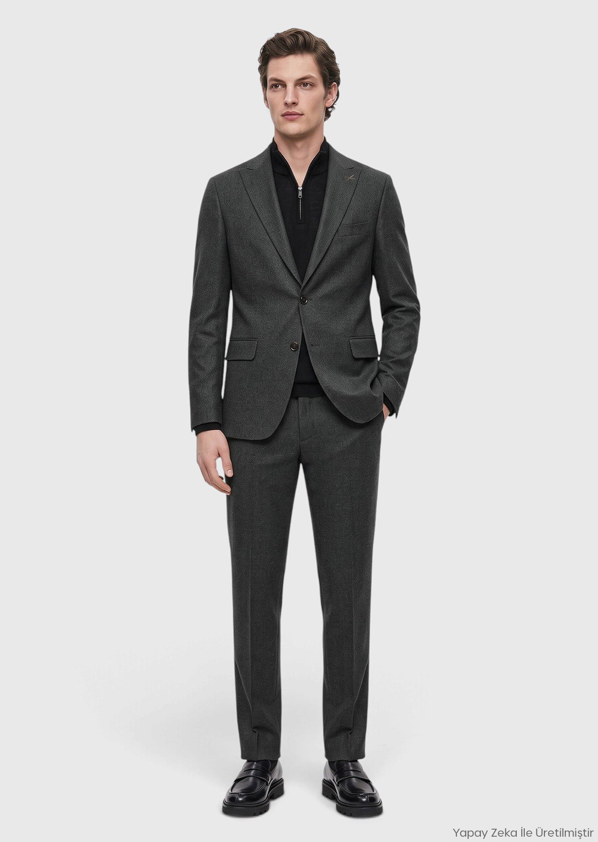 Haki Kareli Zeroweight Slim Fit Yün Karışımlı Takım Elbise