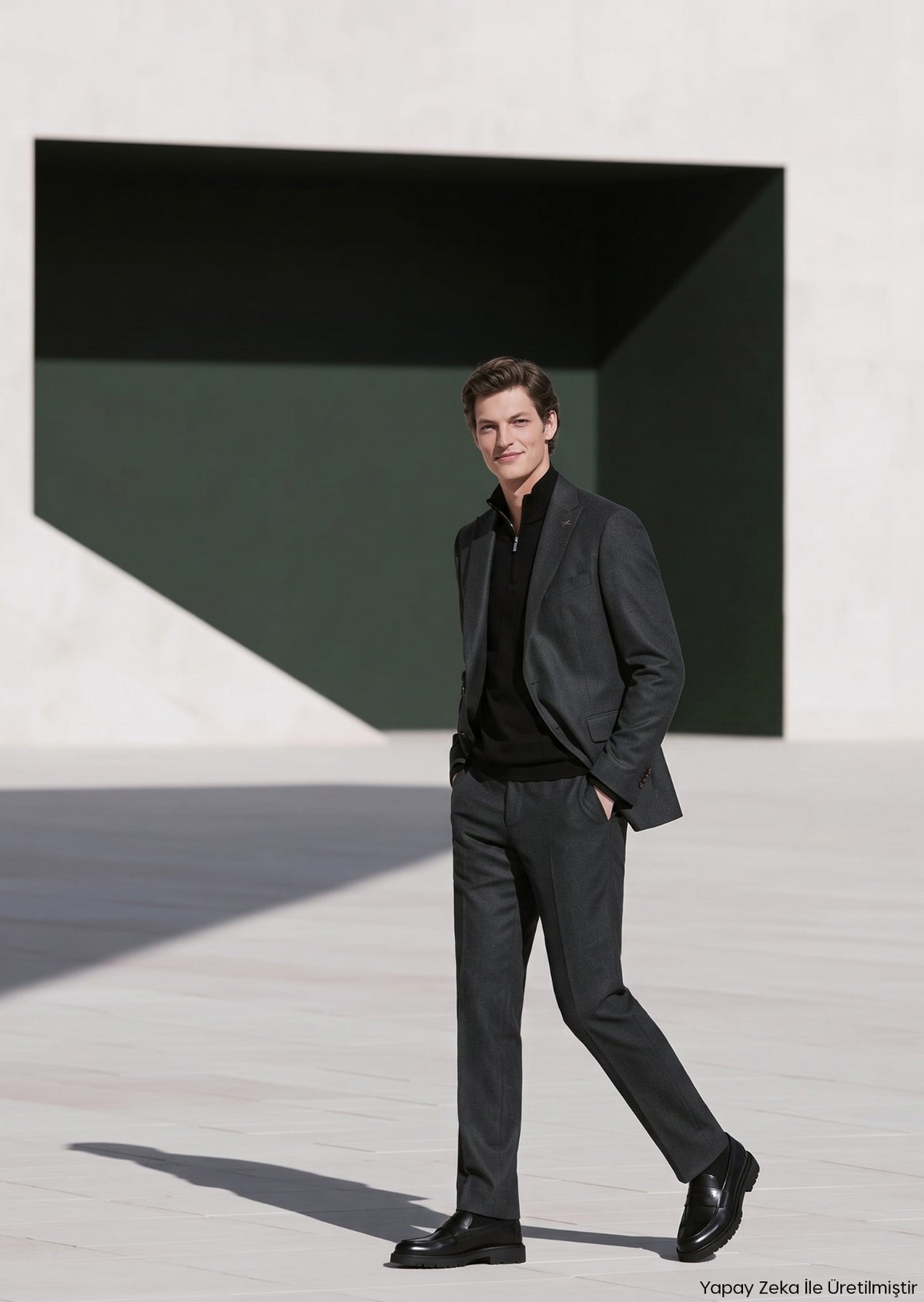 Haki Kareli Zeroweight Slim Fit Yün Karışımlı Takım Elbise