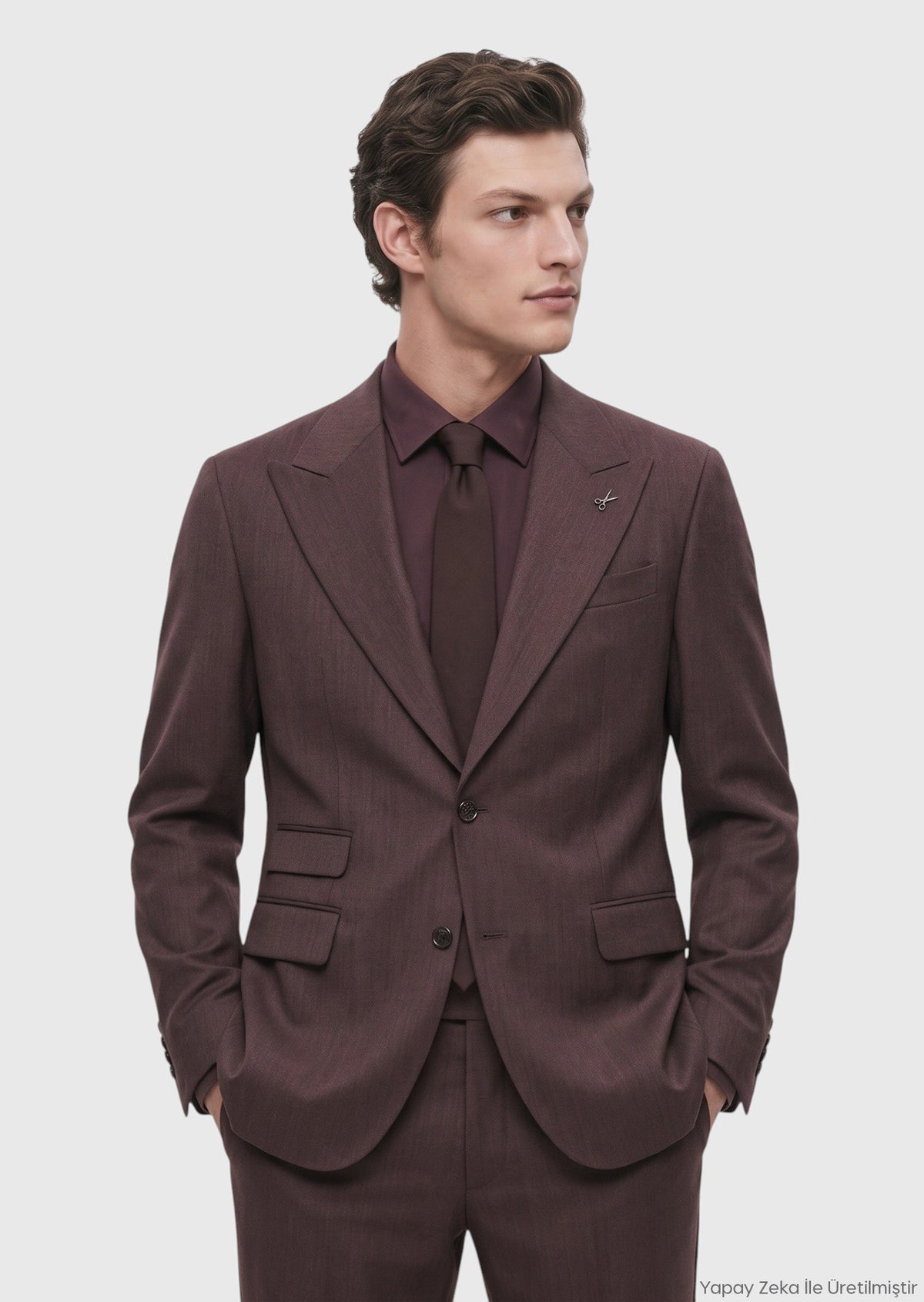 Bordo Düz Relaxed Fit %100 Yün Takım Elbise
