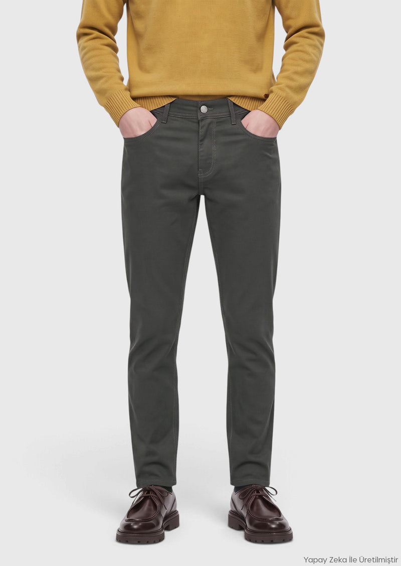 Yeşil Dokuma Regular Fit Casual Yün Karışımlı Pantolon
