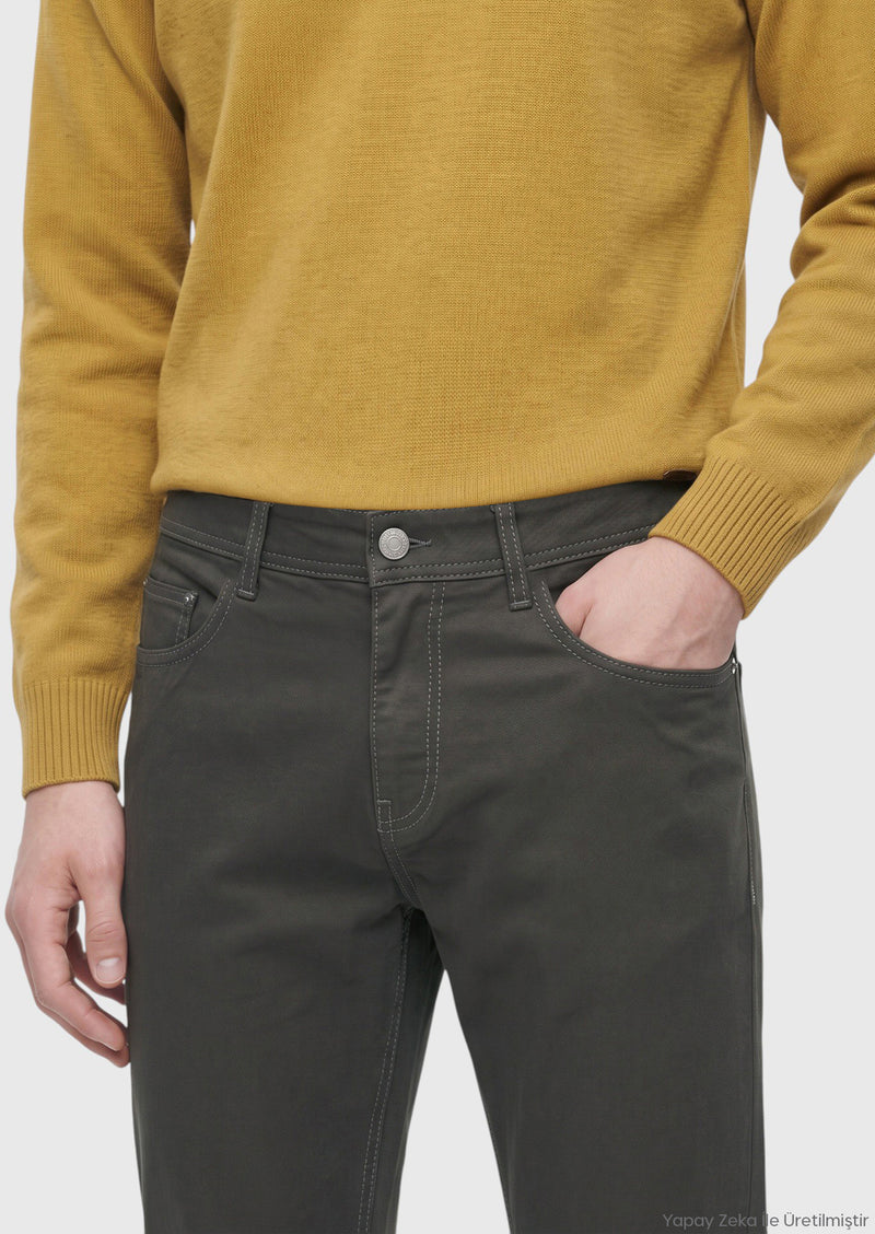 Yeşil Dokuma Regular Fit Casual Yün Karışımlı Pantolon