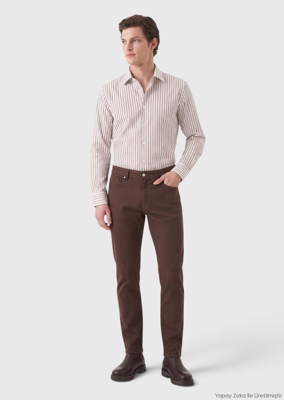 Kahverengi Dokuma Regular Fit Casual Yün Karışımlı Pantolon