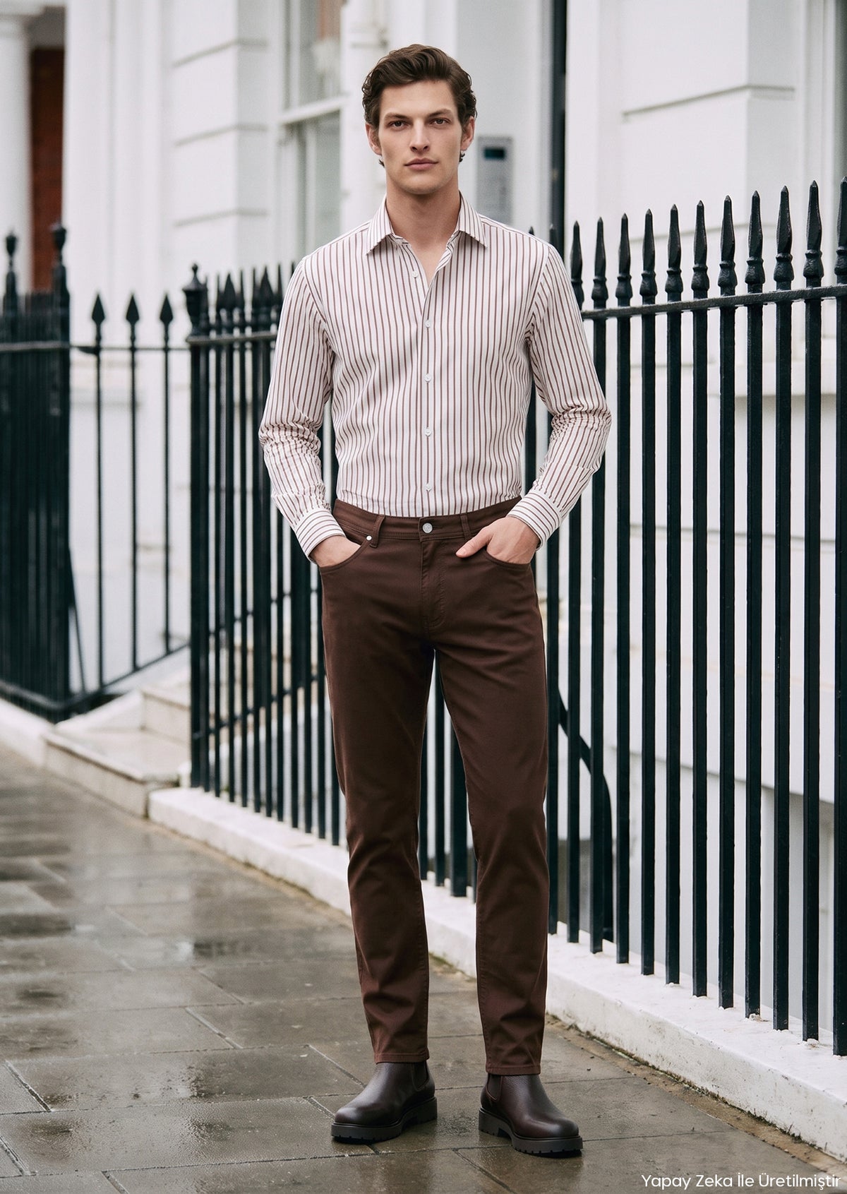 Kahverengi Düz Dokuma Regular Fit Casual Yün Karışımlı Pantolon