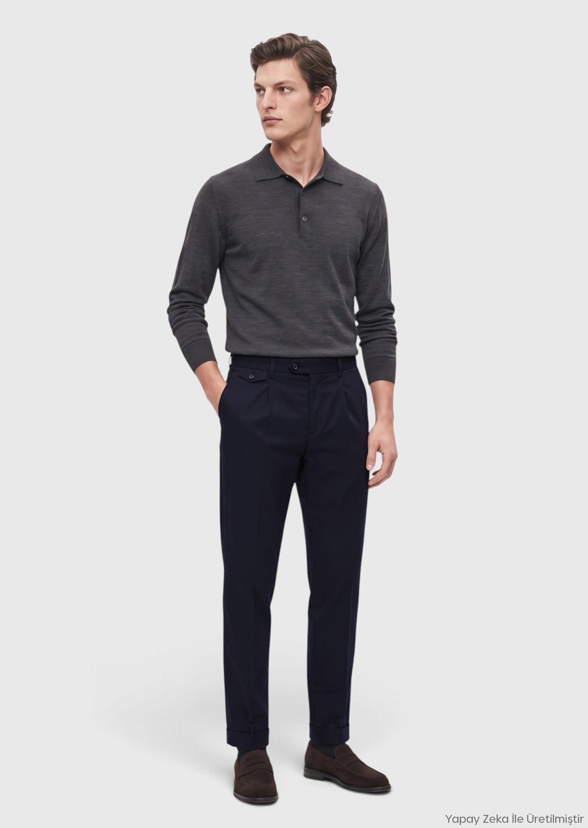 Lacivert Düz Dokuma Relaxed Fit Casual Pamuk Karışımlı Pantolon