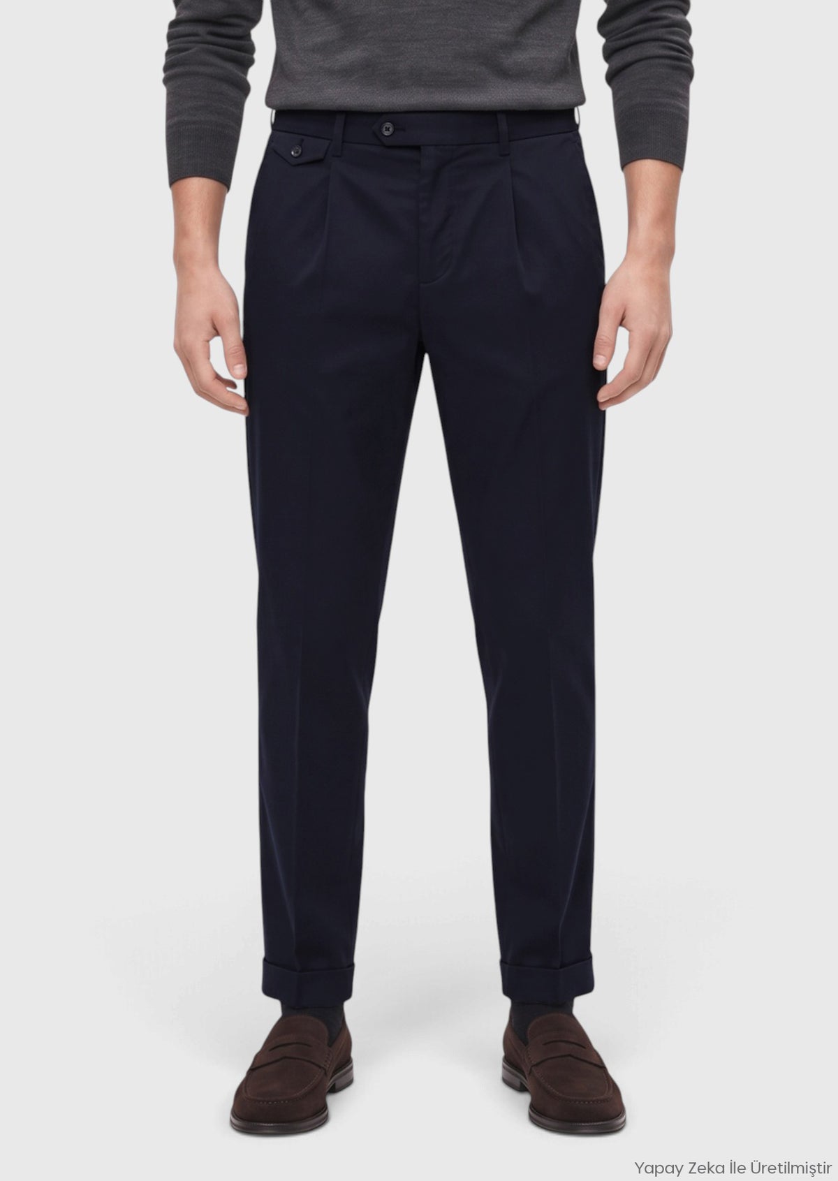 Lacivert Düz Dokuma Relaxed Fit Casual Pamuk Karışımlı Pantolon