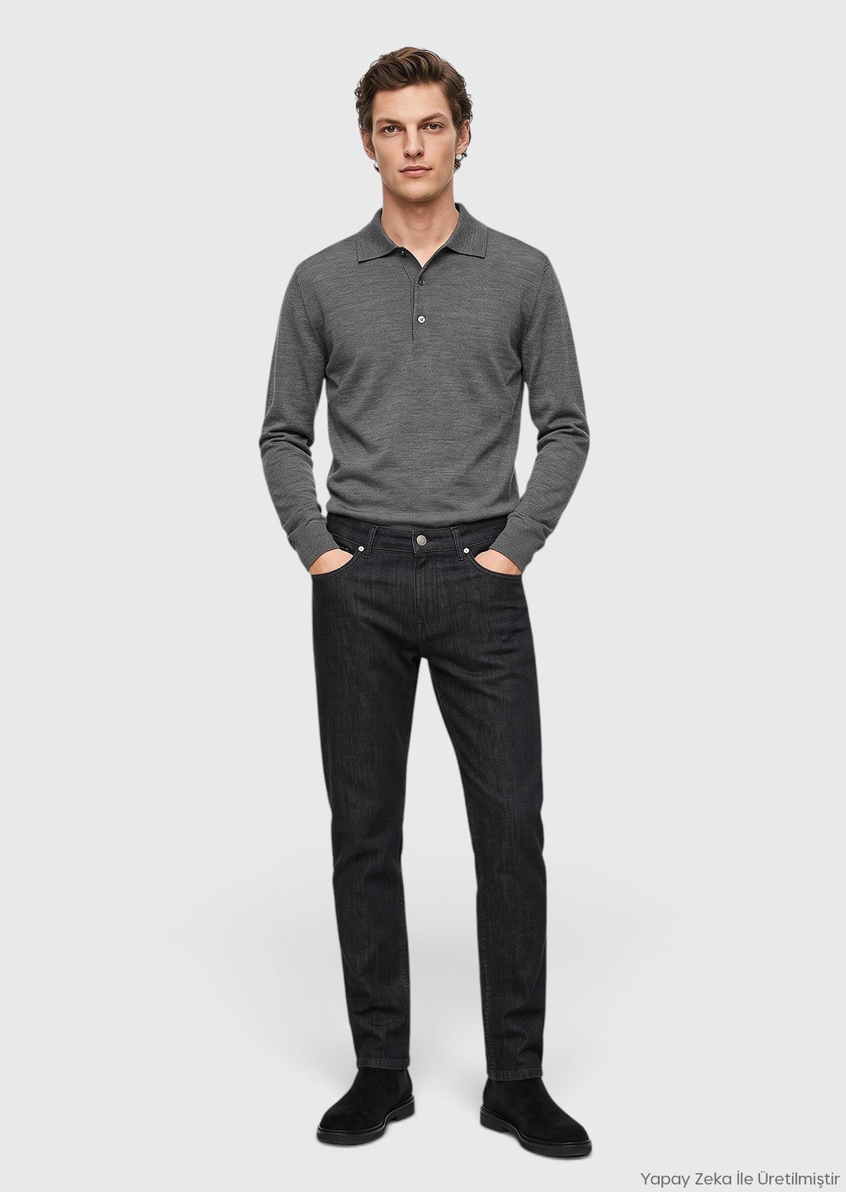 Siyah Slim Fit Denim Pamuk Karışımlı Pantolon