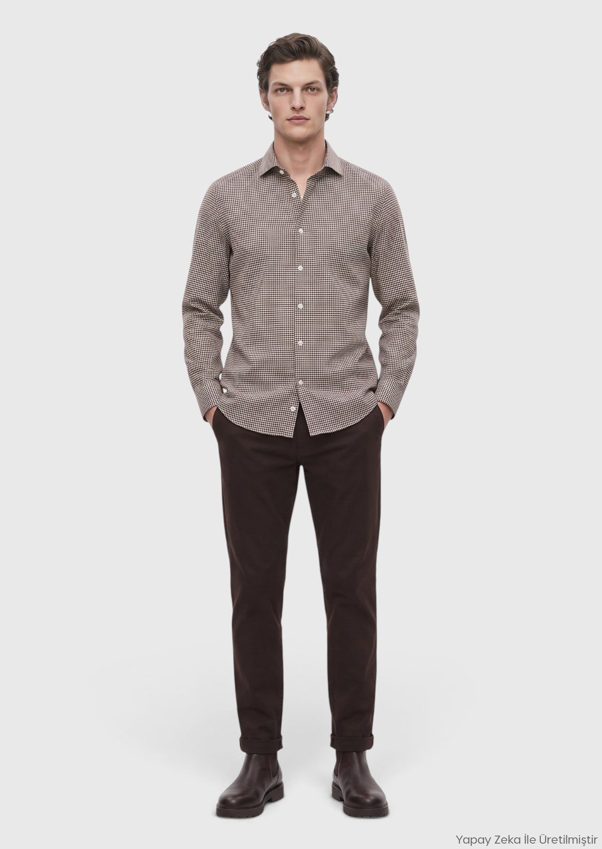 Bordo Kareli Casual Fit Uzun Kumaş Casual Pamuk Karışımlı Gömlek