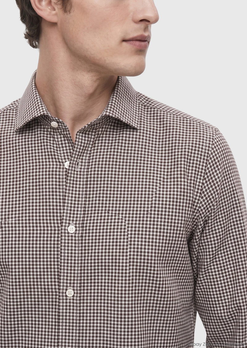 Bordo Kareli Casual Fit Uzun Kumaş Casual Pamuk Karışımlı Gömlek