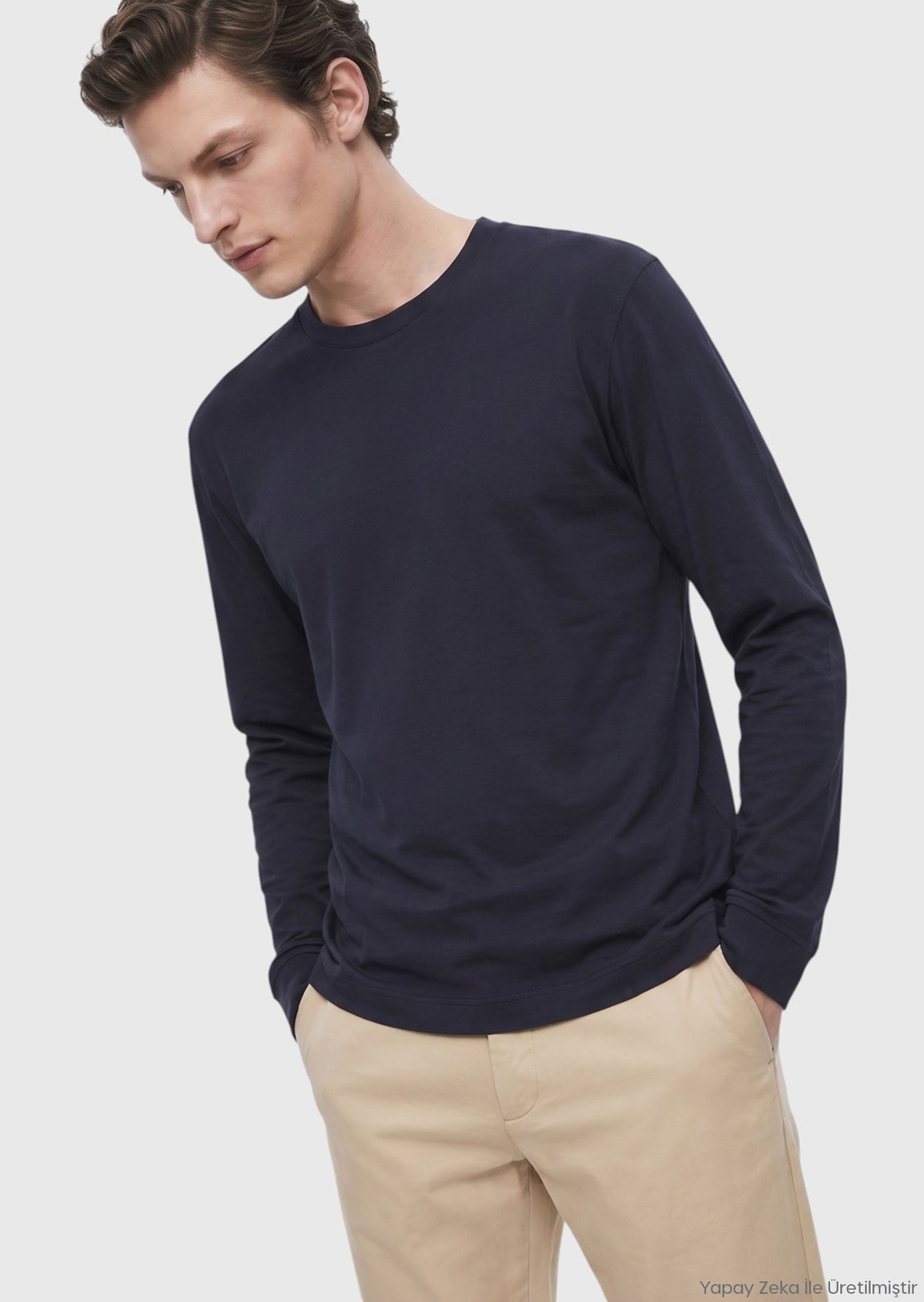 Lacivert Düz %100 Pamuk T-Shirt