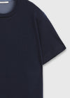 Lacivert Düz Bisiklet Yaka Yün Karışımlı T-Shirt