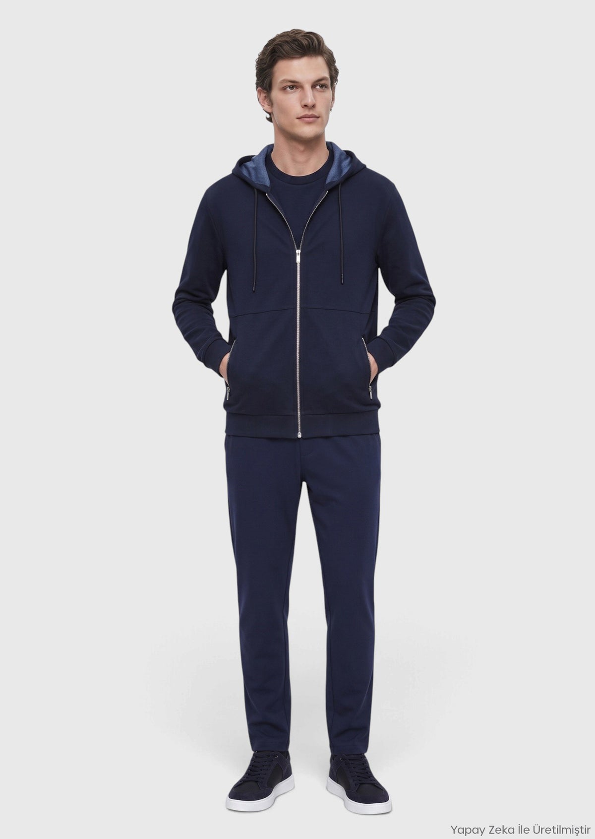 Lacivert Kapüşonlu Düz Sweatshirt
