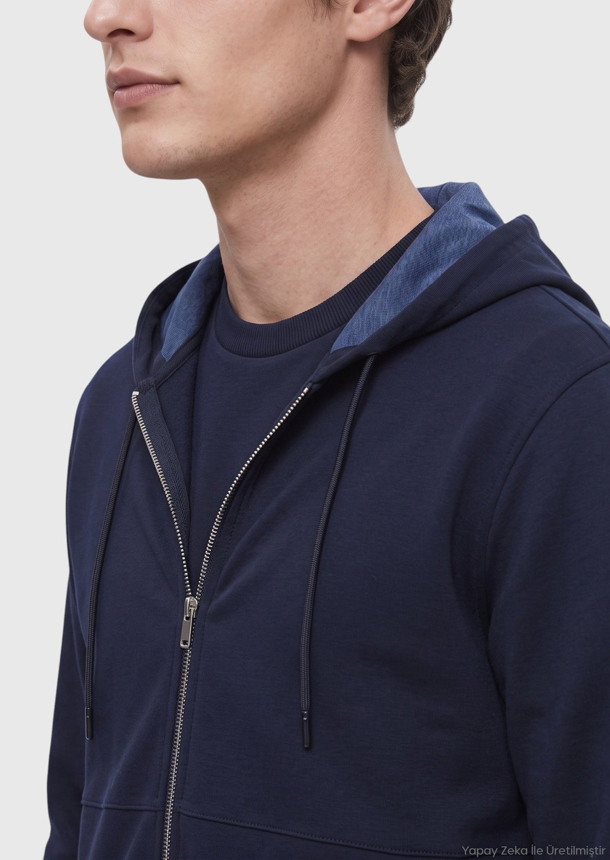 Lacivert Kapüşonlu Düz Sweatshirt