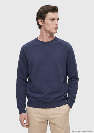 İndigo Bisiklet Yaka Düz Sweatshirt