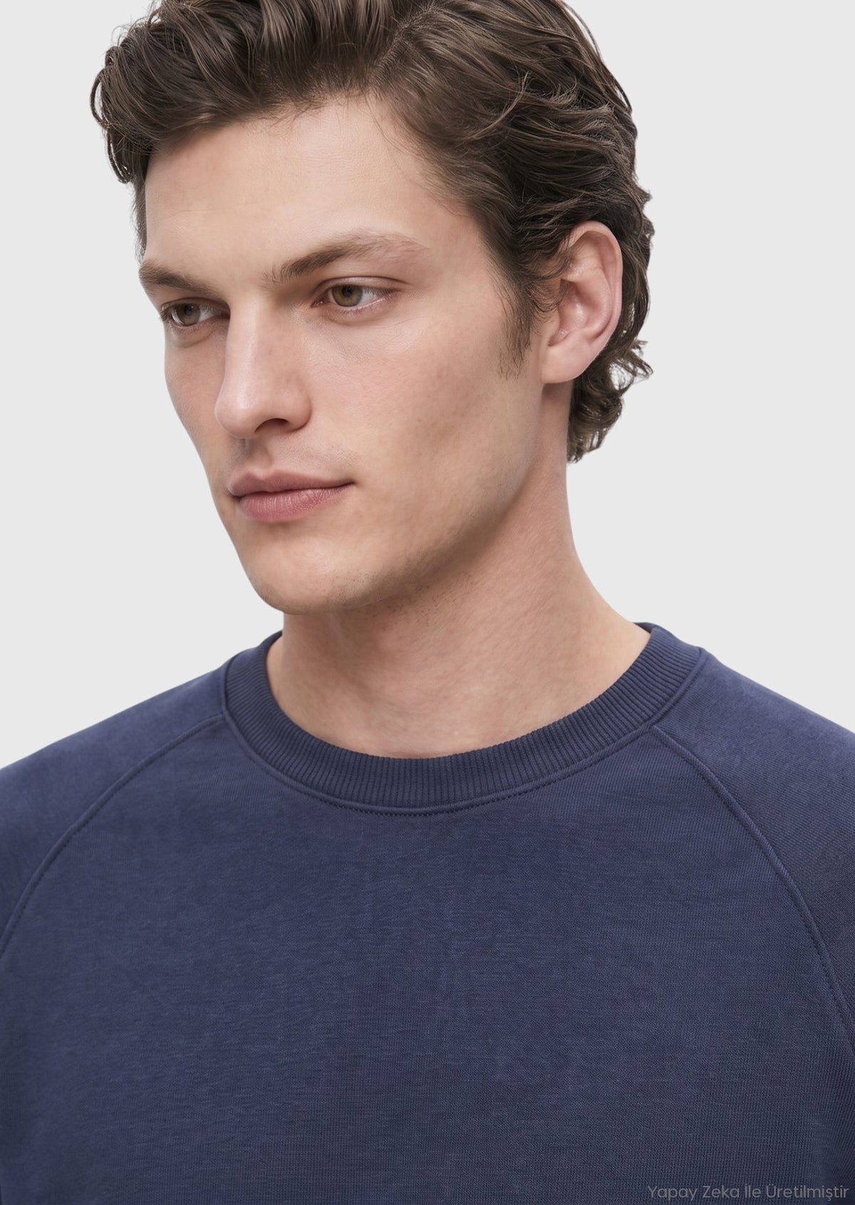 İndigo Bisiklet Yaka Düz Sweatshirt