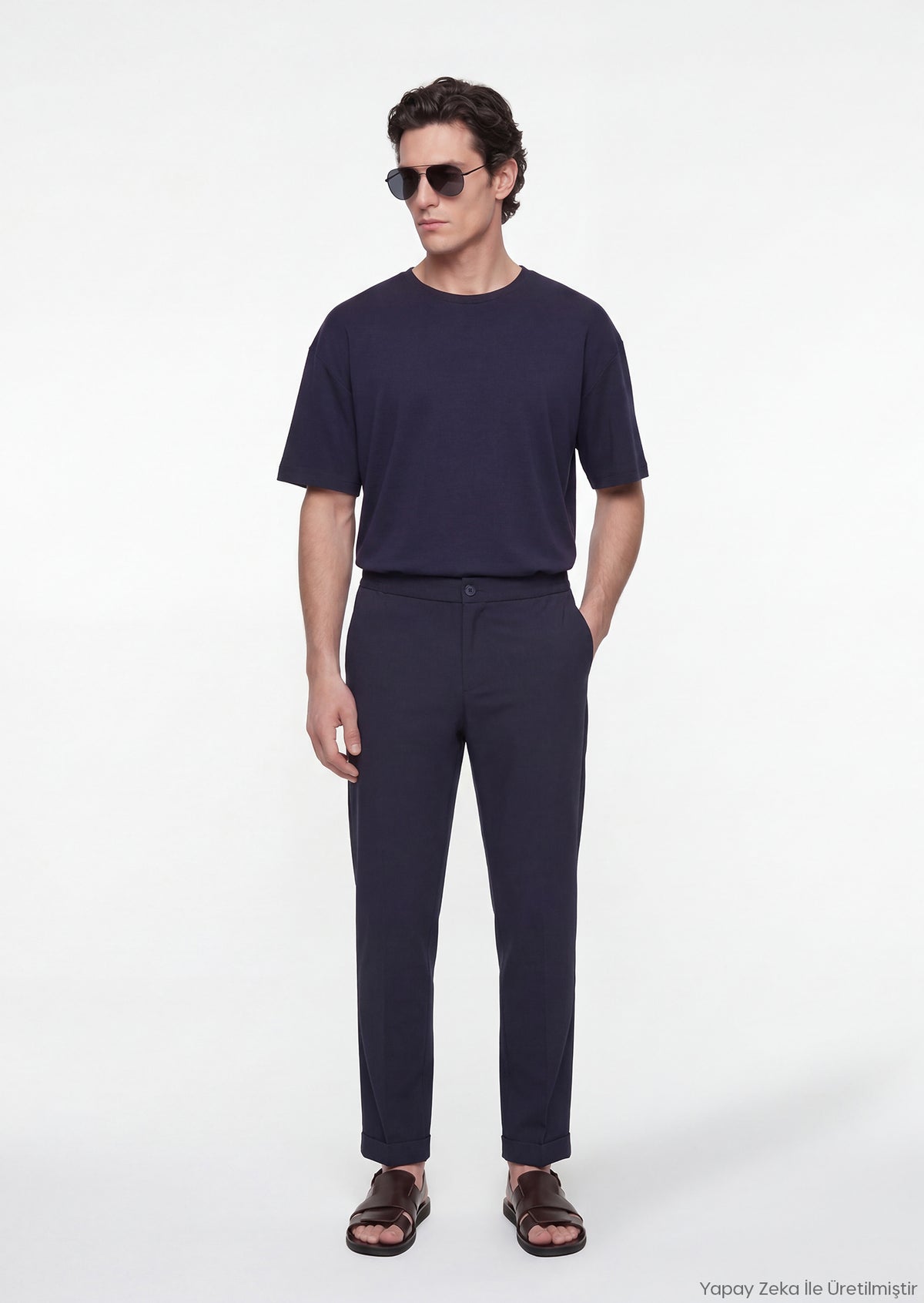 Navy Blue Weaving Jogging Fit Casual Trousers