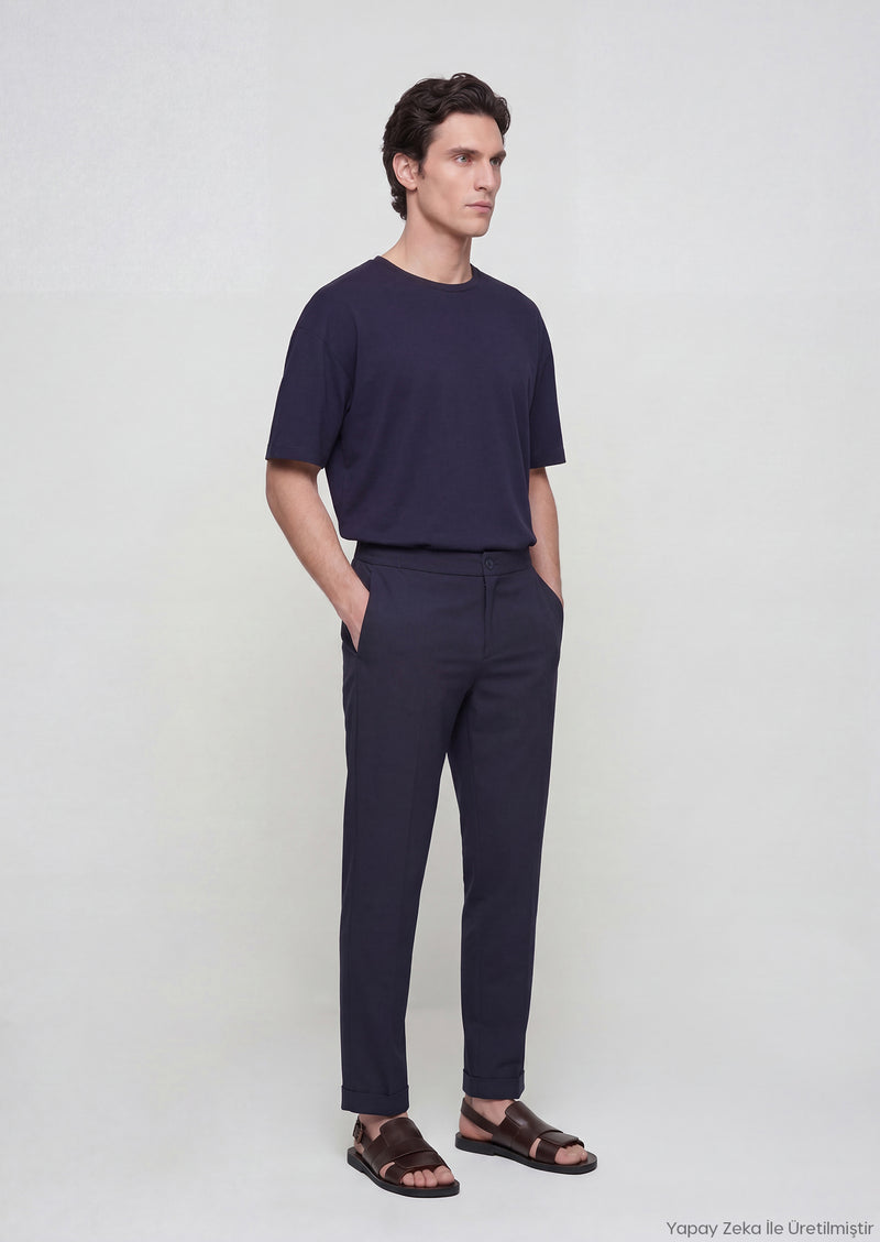 Lacivert Düz Dokuma Jogging Fit Casual Pantolon
