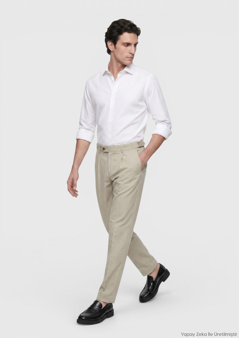 Açık Yeşil Düz Dokuma Regular Fit Casual %100 Pamuk Pantolon