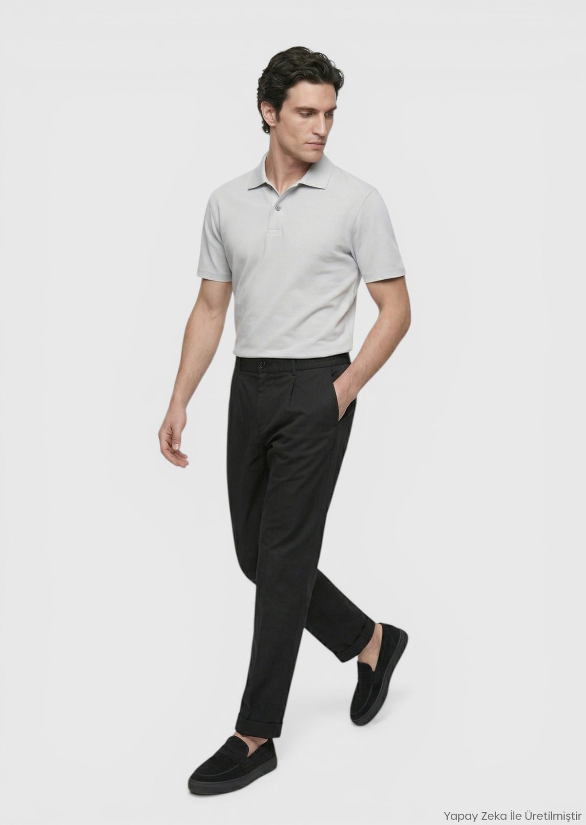 Siyah Düz Dokuma Jogging Fit Casual İpek Karışımlı Pantolon