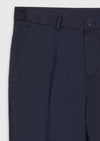 Lacivert Düz Dokuma Jogging Fit Casual İpek Karışımlı Pantolon