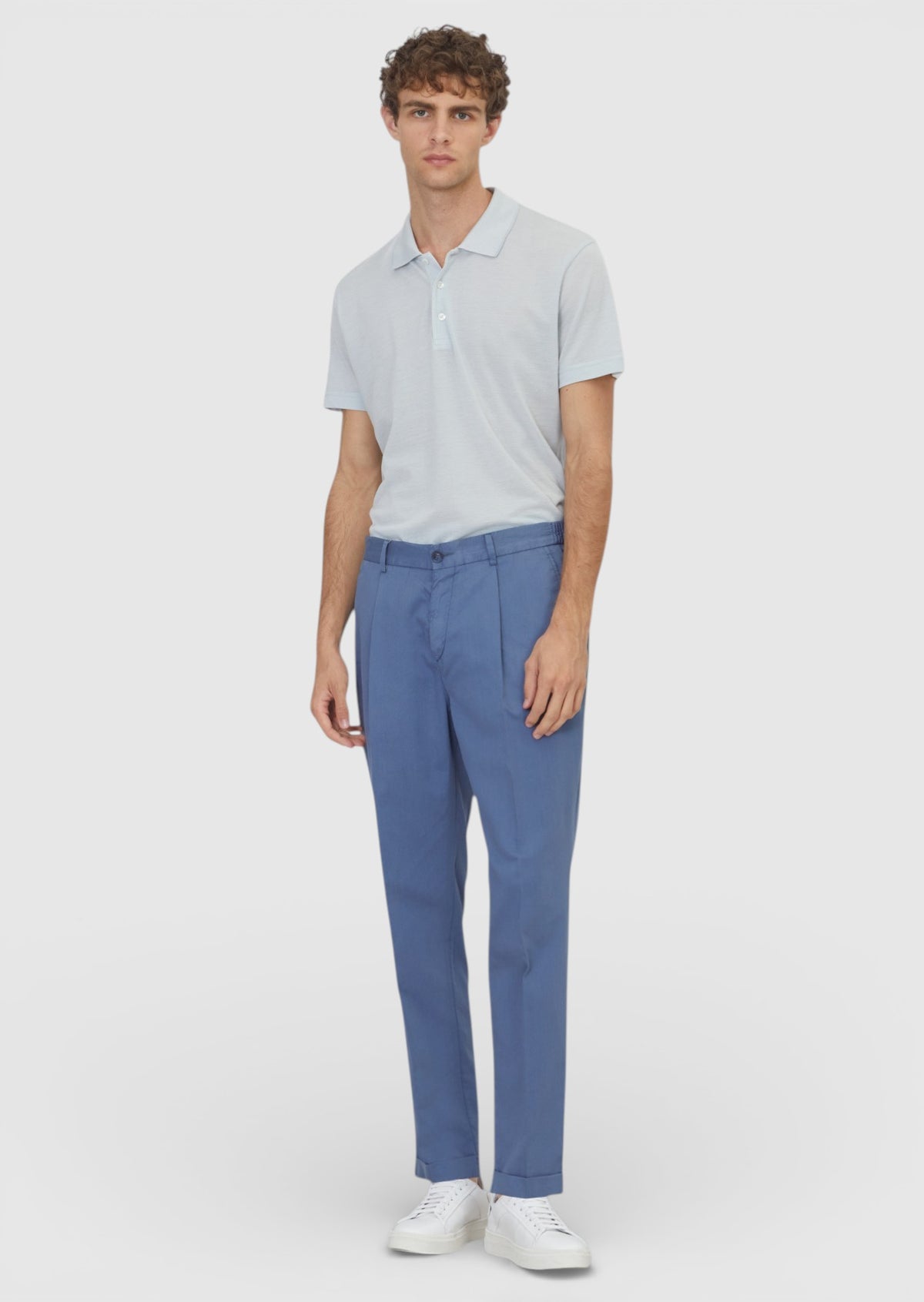 Açık Mavi Düz Dokuma Jogging Fit Casual İpek Karışımlı Pantolon