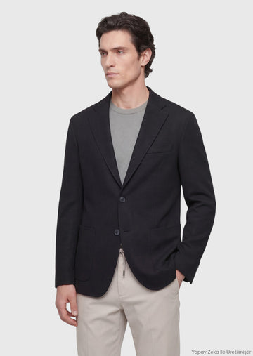 Siyah Shirt Shoulder Slim Fit %100 Pamuk Örme Ceket
