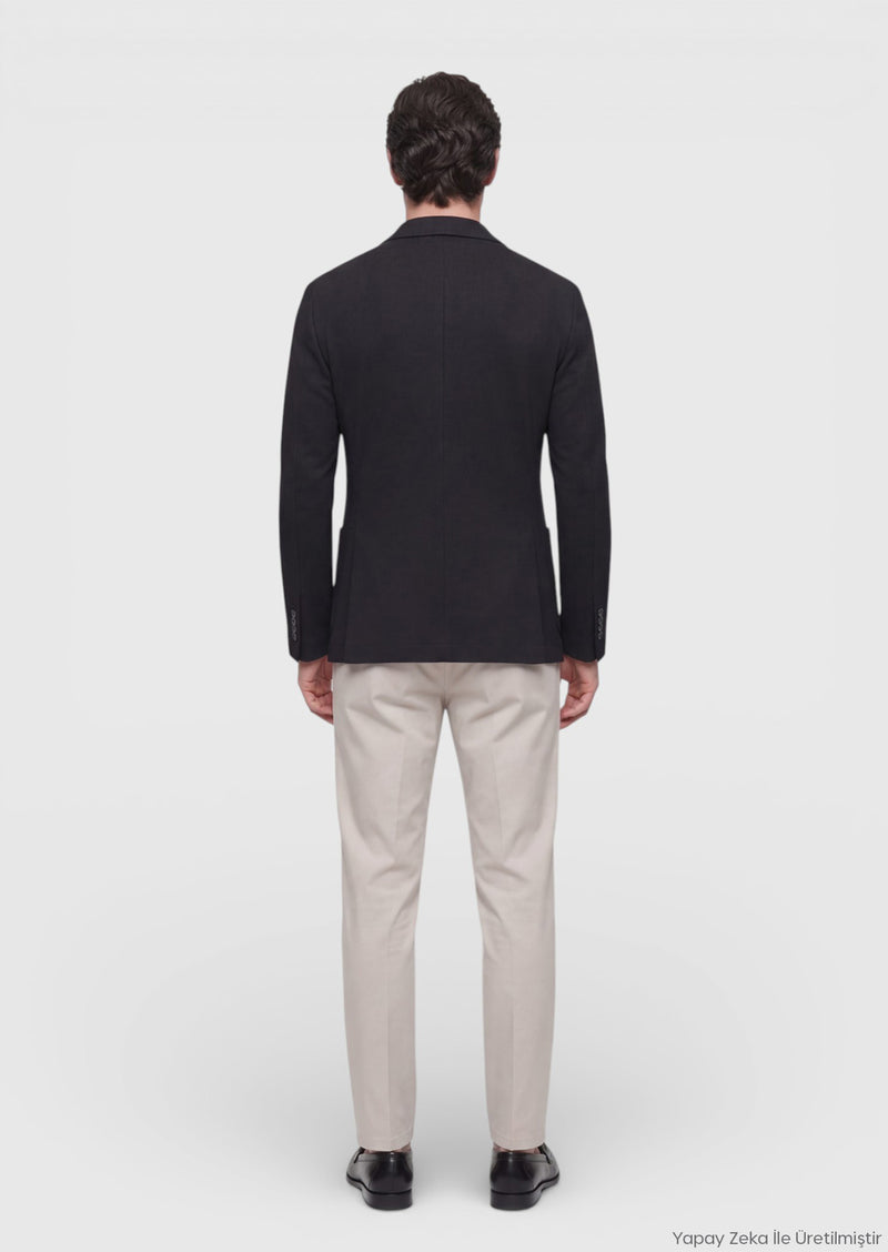 Siyah Shirt Shoulder Slim Fit %100 Pamuk Örme Ceket