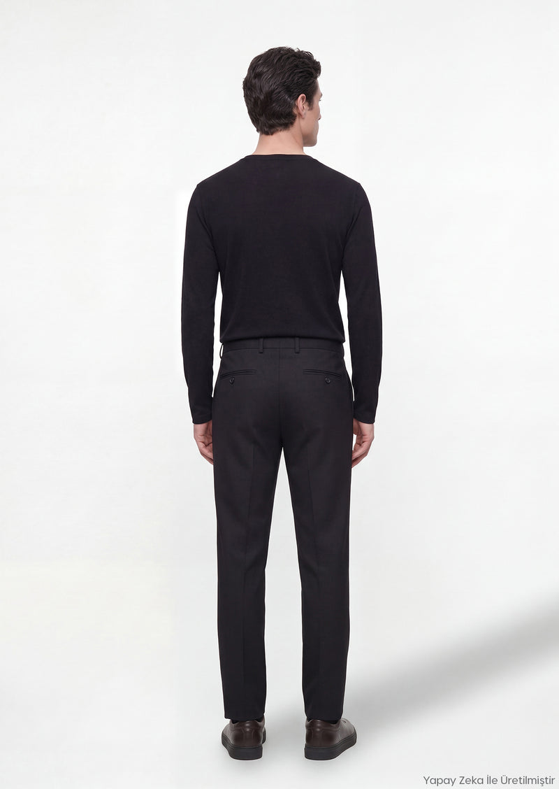 Siyah Kumaş Comfort Fit Klasik %100 Yün Pantolon