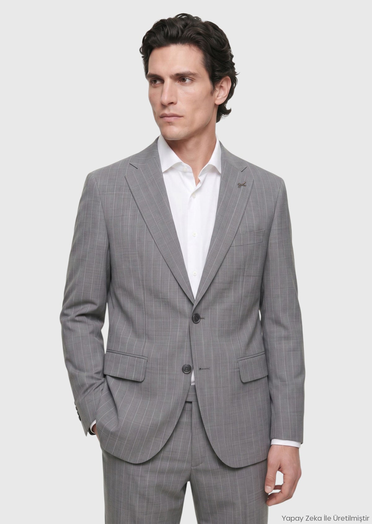 Grey Striped Zeroweight Slim Fit 100% Wool Suit