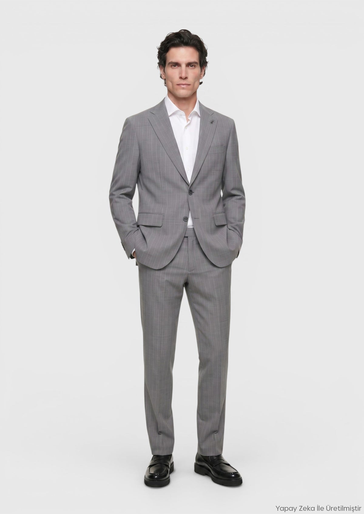 Gri Çizgili Zeroweight Slim Fit %100 Yün Takım Elbise