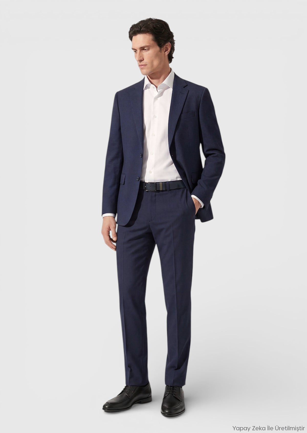 Açık Lacivert Kareli Zeroweight Slim Fit %100 Yün Takım Elbise