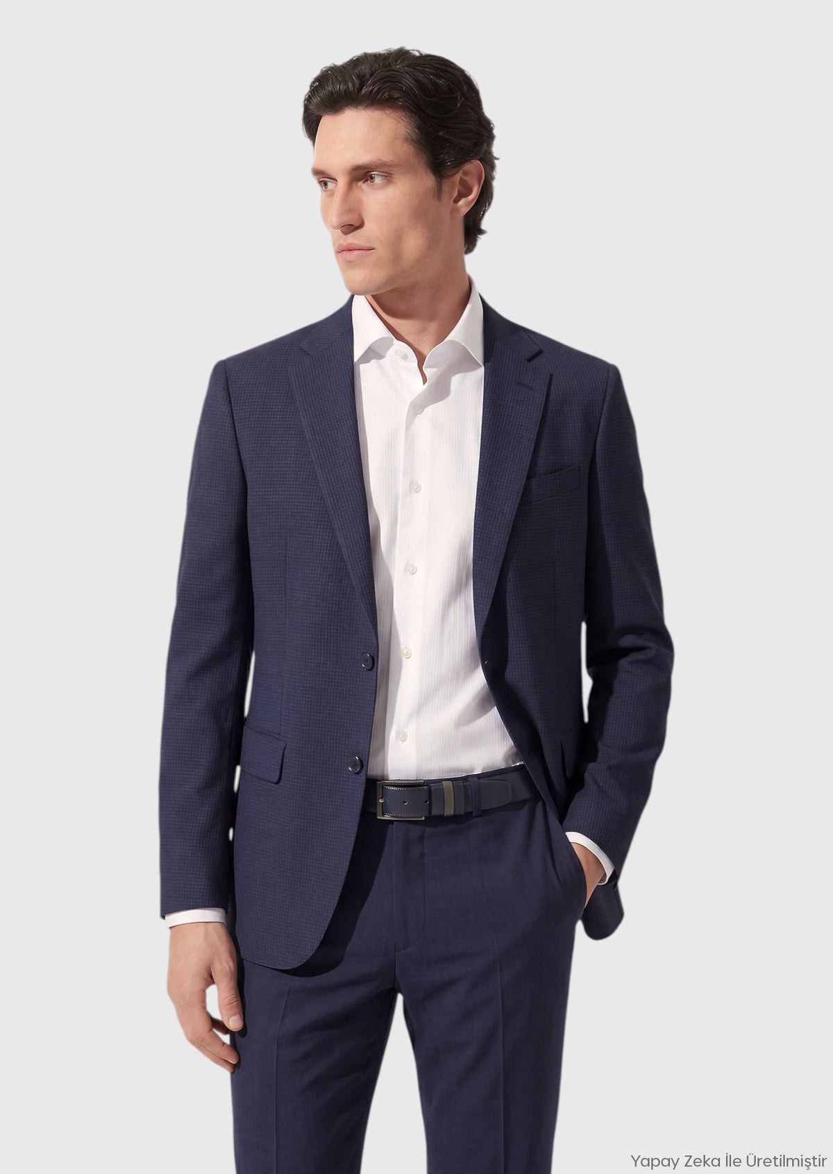 Açık Lacivert Kareli Zeroweight Slim Fit %100 Yün Takım Elbise