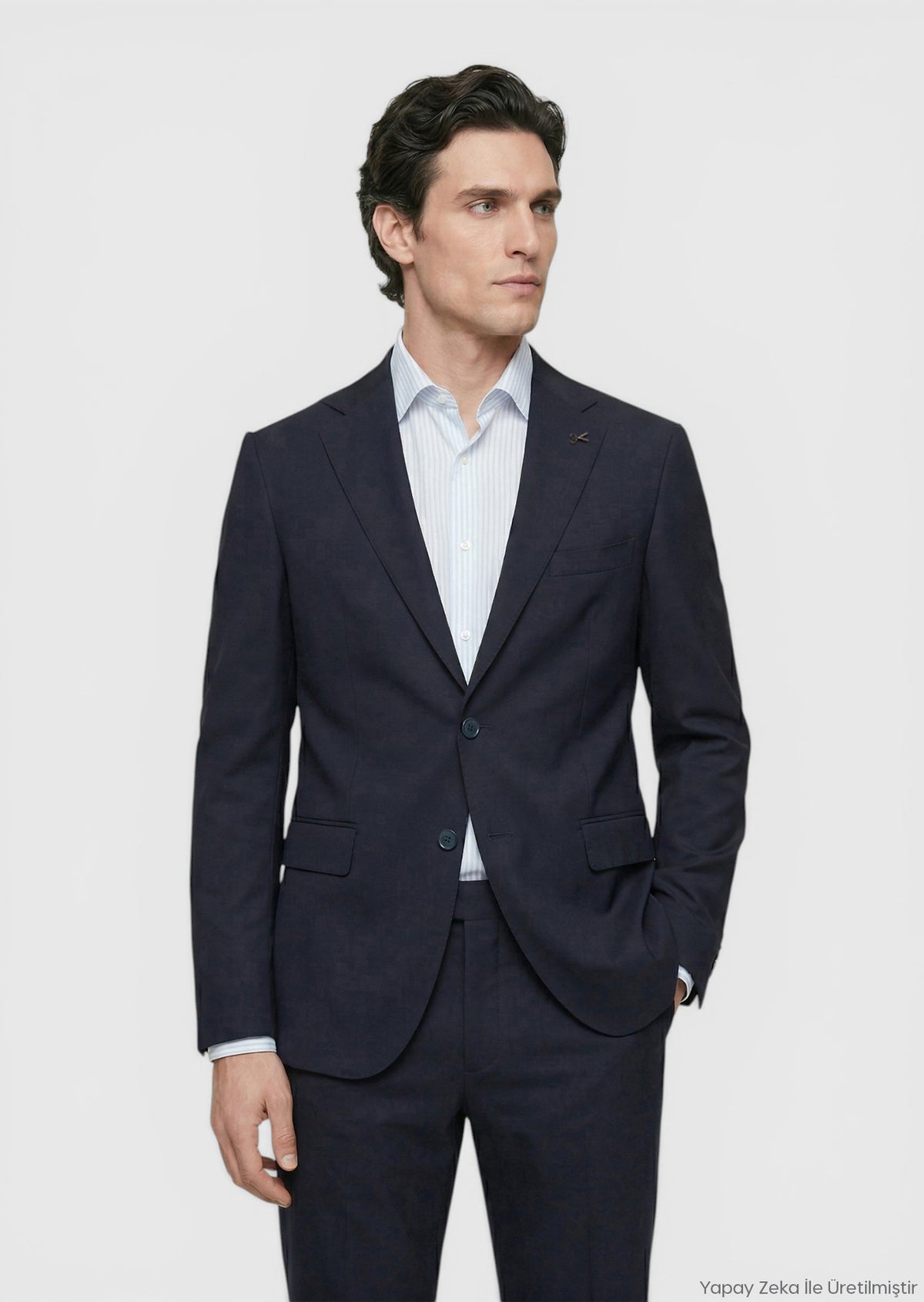 Koyu Lacivert Düz Zeroweight Slim Fit Yün Karışımlı Takım Elbise