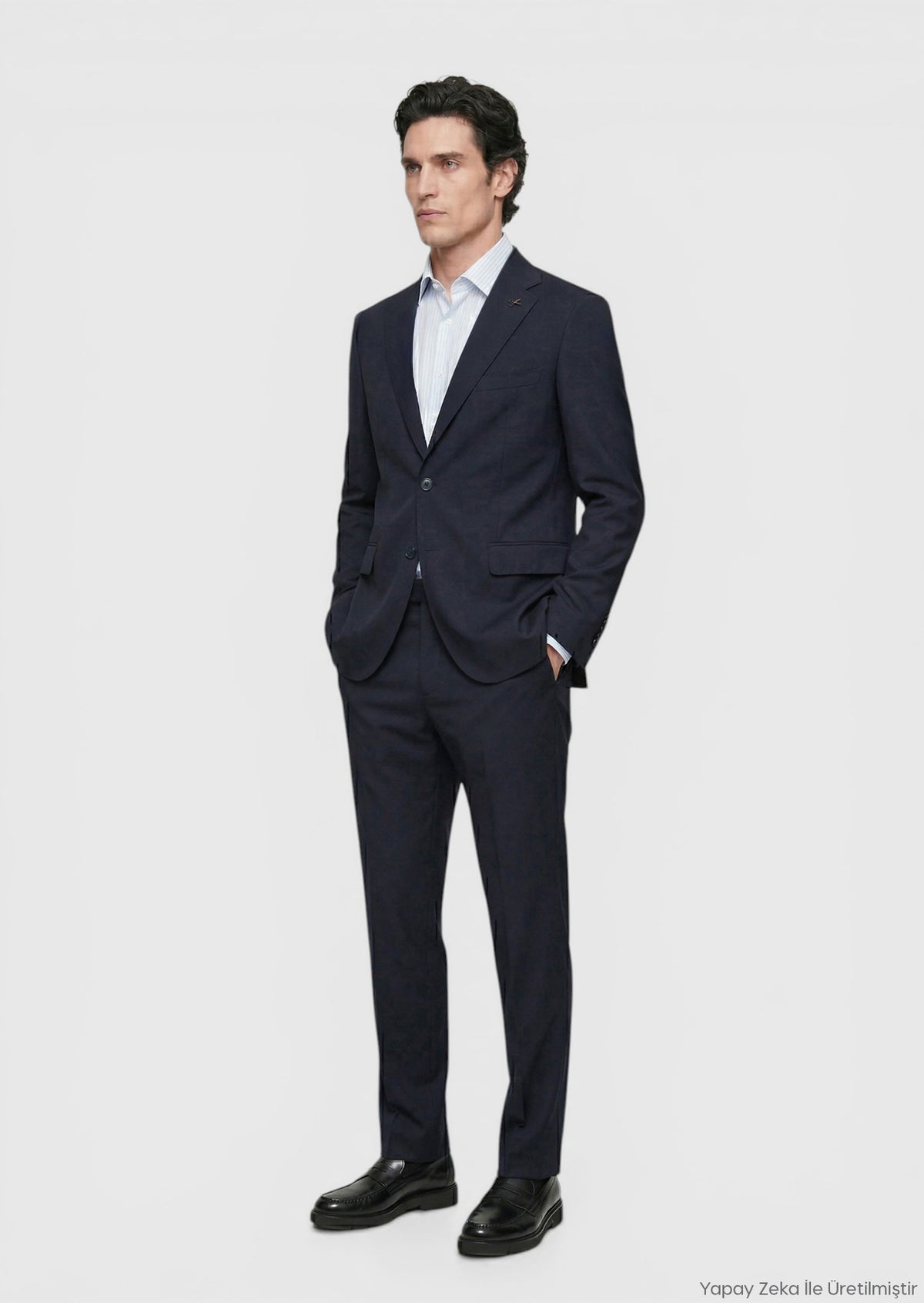 Koyu Lacivert Düz Zeroweight Slim Fit Yün Karışımlı Takım Elbise