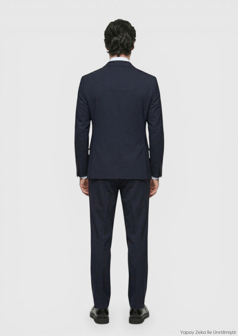 Koyu Lacivert Düz Zeroweight Slim Fit Yün Karışımlı Takım Elbise
