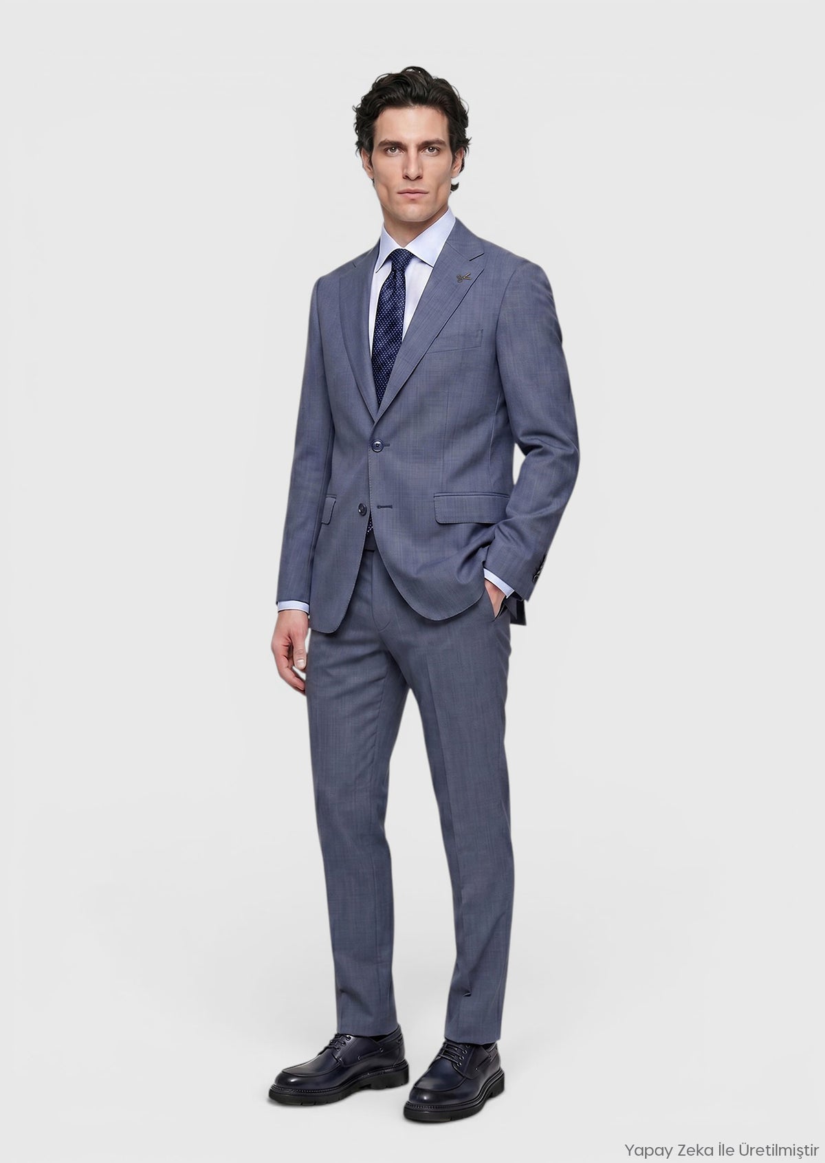Lacivert Düz Zeroweight Slim Fit Yün Karışımlı Takım Elbise